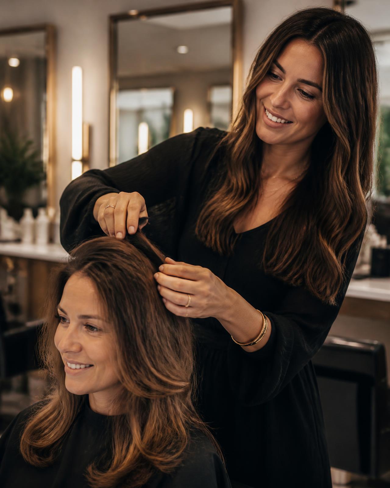 A stylist attending to a client in an upmarket salon